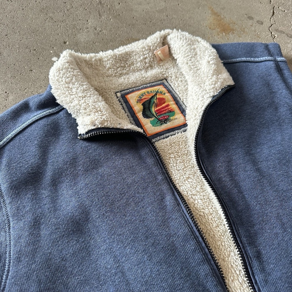 Tommy Bahama Vest Jacket Relax Full Zip Sherpa Lined Blue Mock Neck Mens Size L‎ - Picture 2 of 11